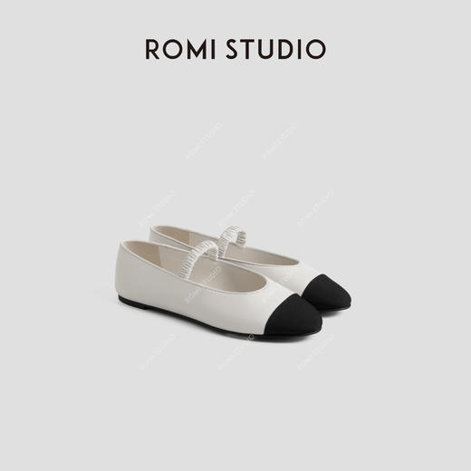 ROMI STUDIO“法式优雅”小羊皮拼色一字带平底芭蕾舞鞋 24SSS242 商品图1