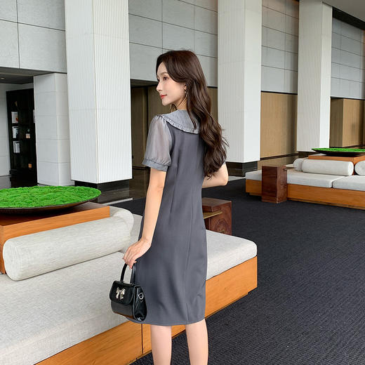 奢姿大码女装2025夏季假两件设计时尚连衣裙胖妹妹减龄娃娃领裙子9942860160 商品图6