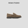 ROMI STUDIO“复古英伦”牛皮反绒加绒驼棕色一脚蹬乐福鞋 23AWS153 商品缩略图1