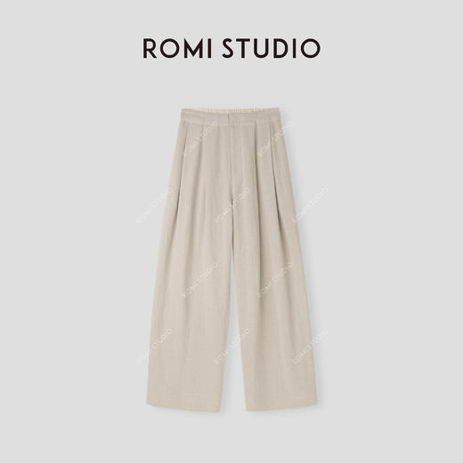 ROMI STUDIO “中式美学” 亚麻混纺微皱肌理感直筒休闲裤24SSK598 商品图0