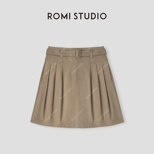 ROMI STUDIO“法式优雅”100%棉腰带肤感透气A字半裙 24SSQ677 商品图0