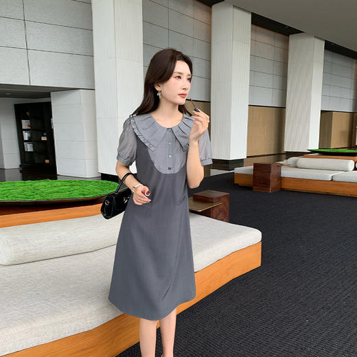奢姿大码女装2025夏季假两件设计时尚连衣裙胖妹妹减龄娃娃领裙子9942860160 商品图9