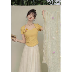 鹿向南 小个子「夕阳微光」显瘦气质短袖t恤女24新款夏季设计感上衣