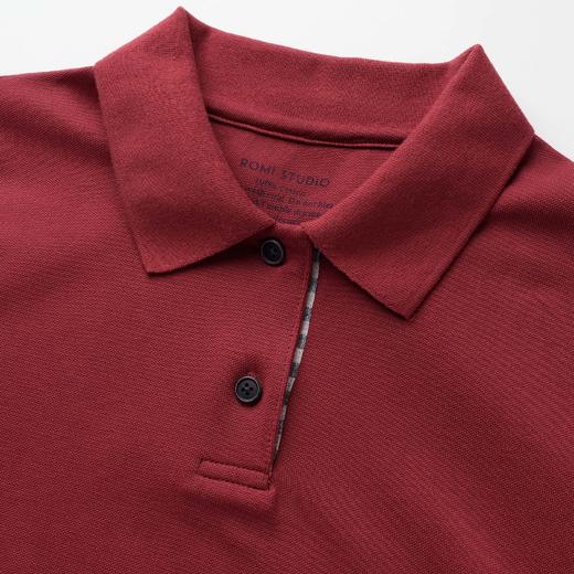 ROMI STUDIO“红色与罗马”100珠地棉拼格纹Polo领短袖T恤24SST1123 商品图1