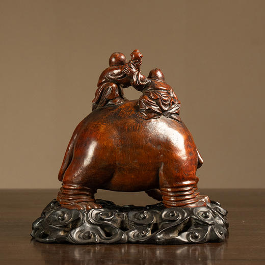 清 竹雕吉祥如意摆件（红木座） 商品图1