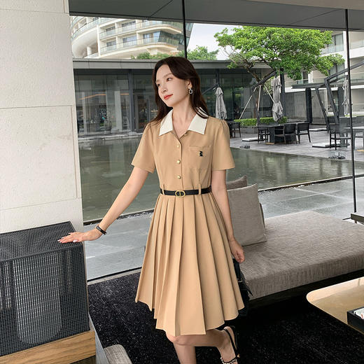 【202号】  [奢姿轻奢系列]减龄压褶连衣裙大码女装夏季新款胖妹妹撞色裙子8942826542 商品图3