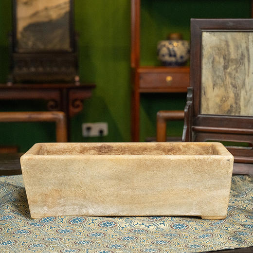 清 汉白玉方形石盆 商品图0