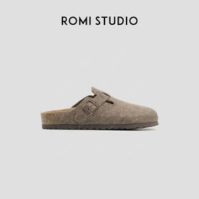 ROMI STUDIO“简约随性”舒适百搭包头软木浅咖色勃肯拖鞋 23AWS157