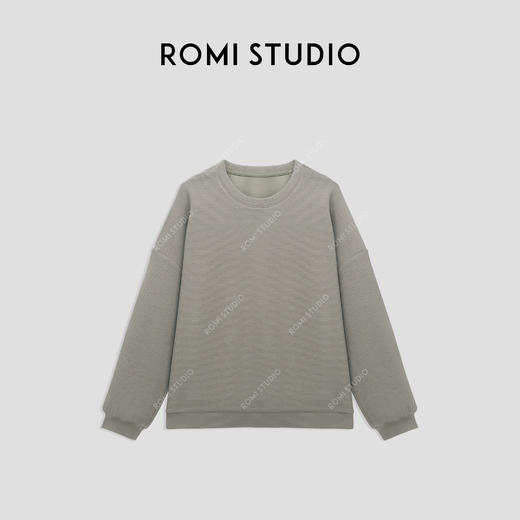 ROMI STUDIO“简约随性”圆领肌理感宽松亲肤浅灰绿卫衣 23AWT1266 商品图0