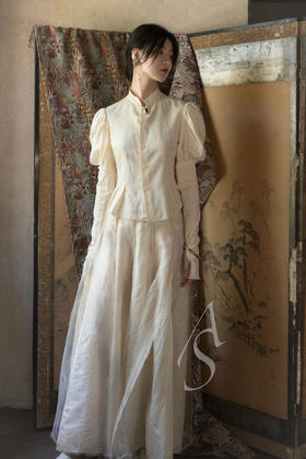 Phaedo  米金色层叠拼纱真丝半裙