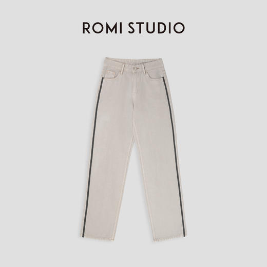 ROMI STUDIO“法式复古”100%棉拼接撞色高腰直筒牛仔裤23AWK258 商品图0