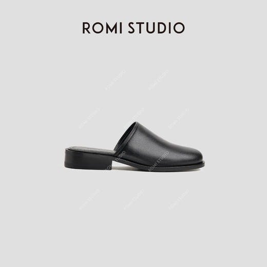 ROMI STUDIO“法式优雅“头层胎小水牛皮圆头一脚蹬穆勒鞋24SSS015 商品图0