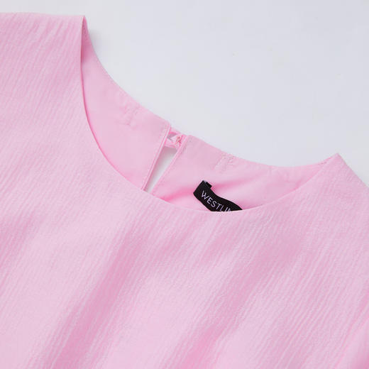 度假风简约甜美泡泡袖蛋糕裙女夏季后领开叉设计感连衣裙V1441226 商品图5