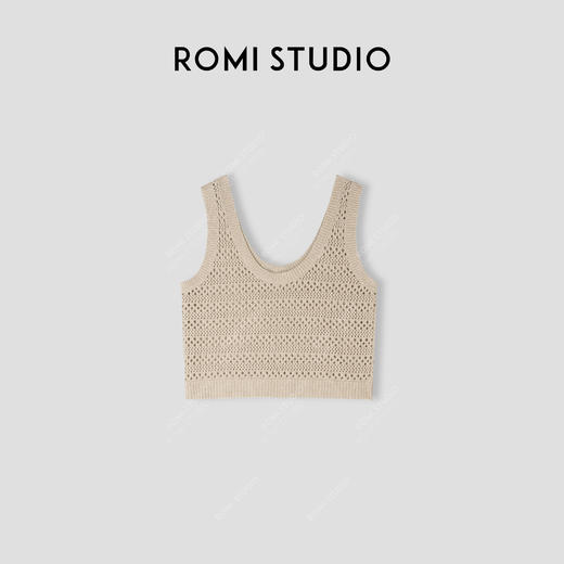 ROMI STUDIO“纵横交织”5s亚麻棉混纺桂花针挑孔针织背心24SSM1008 商品图0