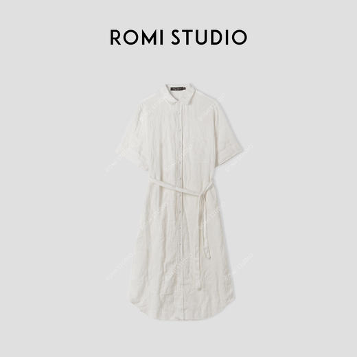 ROMI STUDIO“棕标甄选”100%亚麻砂洗洗水衬衣直筒连衣裙 421L5112 商品图0