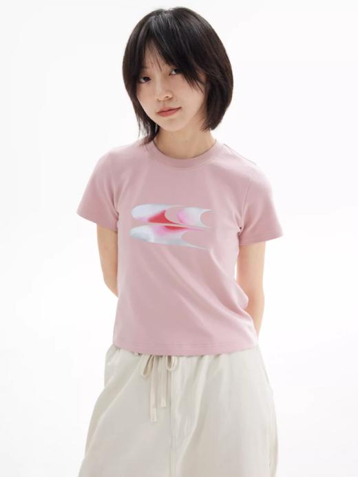 CryingCenter 粉银色渐变logo 女生 舒适修身t 哭喊中心 商品图0