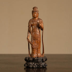 二十世纪 檀香木雕菩萨像（红木座）