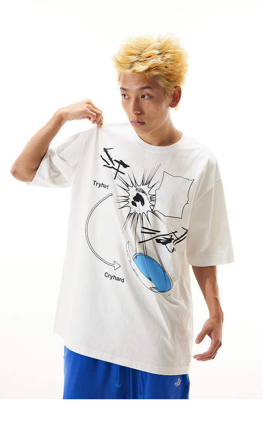 CryingCenter 泪与汗热血漫画T恤白色宽松休闲 哭喊中心 商品图2