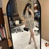 ROMI STUDIO【高定私服】复古休闲收腰 杏拼蓝条针织连衣裙M3193 商品缩略图2