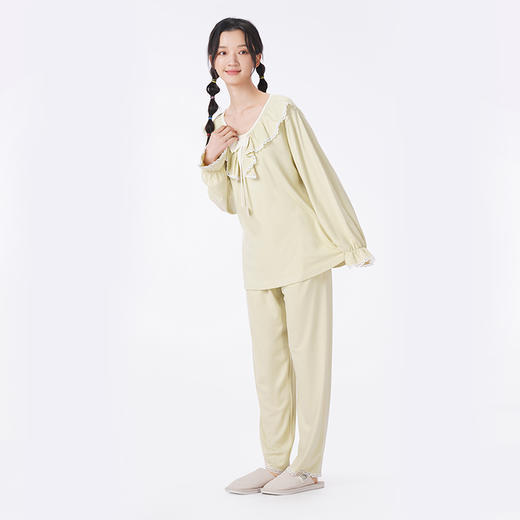 都市丽人睡衣会员精选长袖家居服AR牙签条锁目双面薄女士套装LHT2K9 商品图2