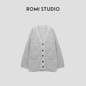 ROMI STUDIO“格雷高知”808G绵羊毛混纺宽松浅灰针织开衫23AWM1322