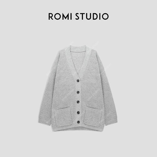 ROMI STUDIO“格雷高知”808G绵羊毛混纺宽松浅灰针织开衫23AWM1322 商品图0