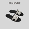 ROMI STUDIO”高定系列”复古休闲方头一字流苏拼色H百搭拖鞋 S3460 商品缩略图0