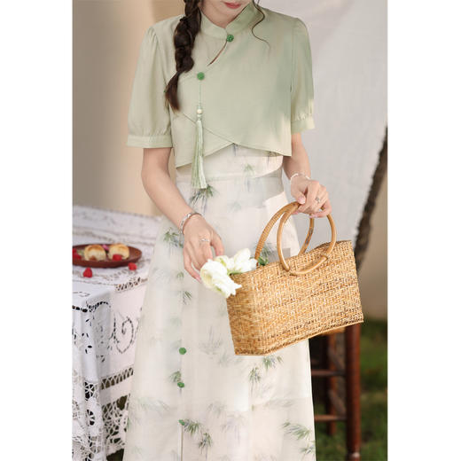 鹿向南 小个子《云雾竹吟》新中式连衣裙2024夏收腰裙子DC00907 商品图4