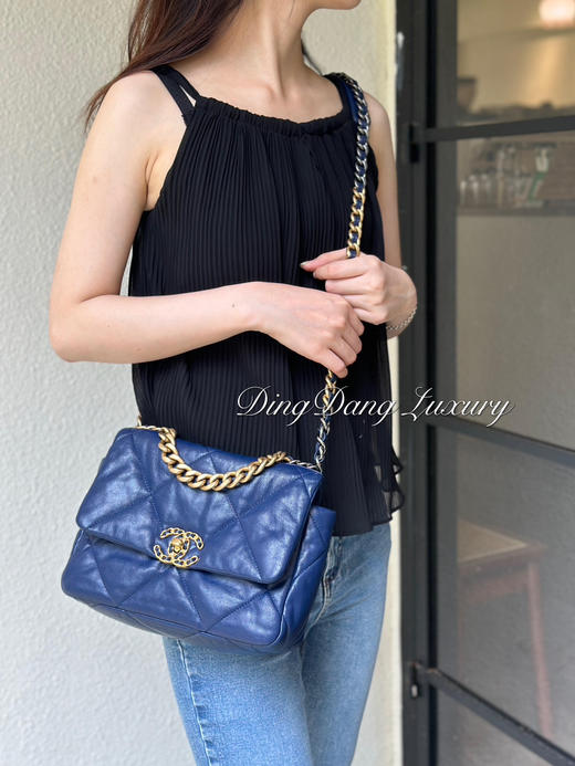 CHANEL 19bag 山羊皮 蓝金 小号 斜挎包 商品图1