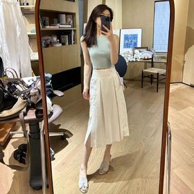 ROMI STUDIO“随手穿”系列法式圆领修身细坑条灰绿色吊带背心M3714