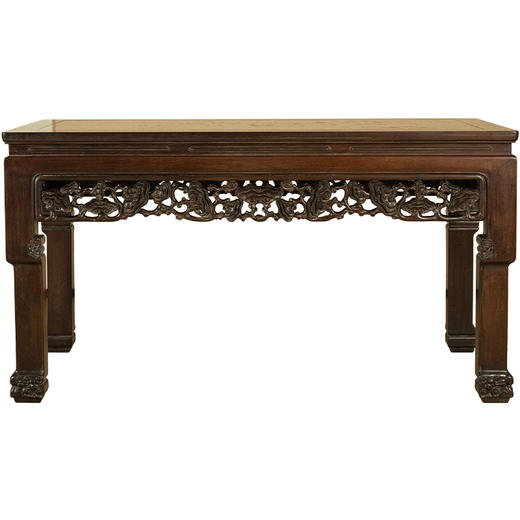 清 红木镶海藻螺透雕灵芝纹活面大画桌 商品图5