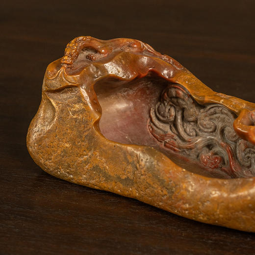 清 寿山石雕螭龙灵芝洗 商品图2