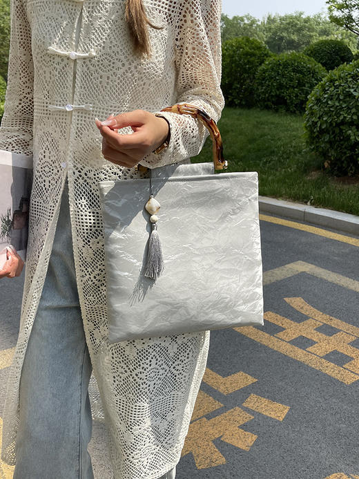 【新中式大容量竹节手提包】国风串珠刺绣波纹国风汉服南风淡雅方包 商品图2