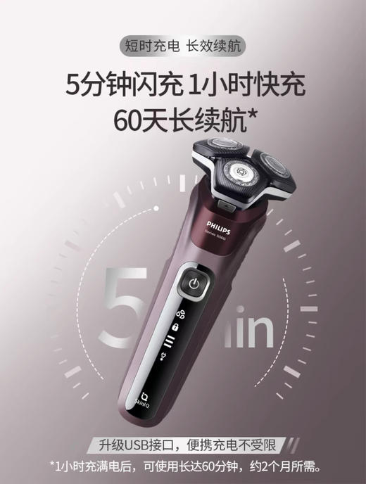 飞利浦男士电动剃须刀S5831 蜂巢5系刮胡刀胡须刀快充礼盒 商品图1