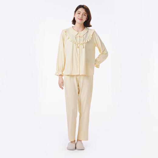 都市丽人睡衣好睡好眠长袖家居服单面无尘棉薄女士棉质套装LHT1T8 商品图1