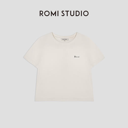 ROMI STUDIO"简约率性"100%棉珍珠白百搭休闲字母短袖T恤T3143 商品图0
