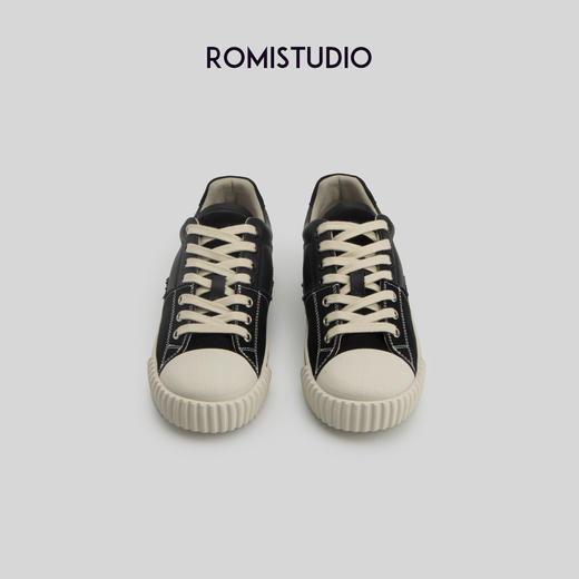 ROMI STUDIO小众简约 百搭皮质帆布撞色拼接饼干休闲鞋 S3537 商品图3
