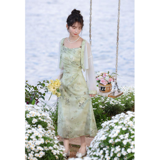 鹿向南 小个子「桑吟夏」新中式气质连衣裙女24夏季新款国风碎花长裙 商品图3