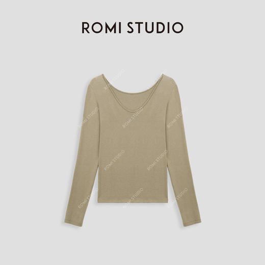 ROMI STUDIO”裸肤挚爱"醋酸混纺弹力U领长袖打底T恤24SST103 商品图3