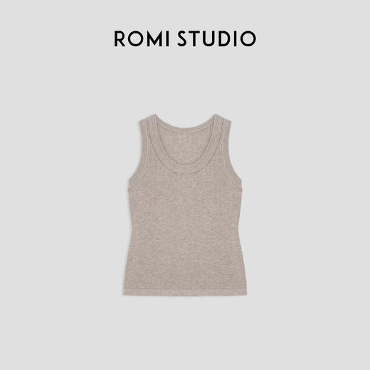 ROMI STUDIO60支羊毛混纺气质U领针织简约打底背心马甲23AWM881 商品图1