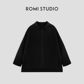 ROMI STUDIO“棕标系列”100澳洲绵羊毛连帽双面呢大衣外套23AWW344