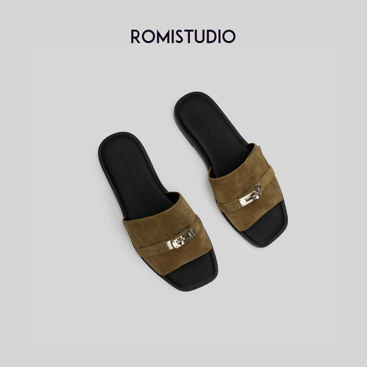 ROMI STUDIO闭眼入~极简高级法式金属扣H拖鞋真皮懒人凉拖鞋S3540 商品图1