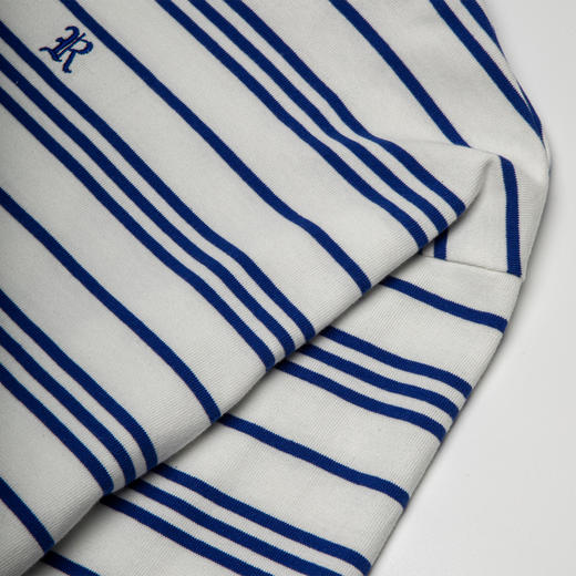 ROMI STUDIO复古率性 松弛感蓝白条纹刺绣圆领宽松长袖t恤 T3476 商品图2