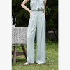 设计简约通勤风两件套女夏圆领挂脖碎褶上衣搭阔腿裤套装V1541335 商品缩略图3