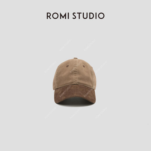 ROMI STUDIO“复古经典"100%棉水洗磨毛灯芯绒拼皮棒球帽 23AWS129 商品图0