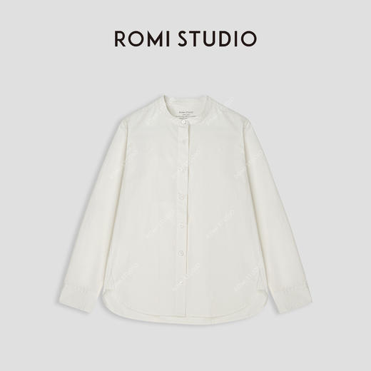 ROMI STUDIO “中式美学” 100%长绒棉磨毛A字宽松立领衬衣24SST138 商品图0