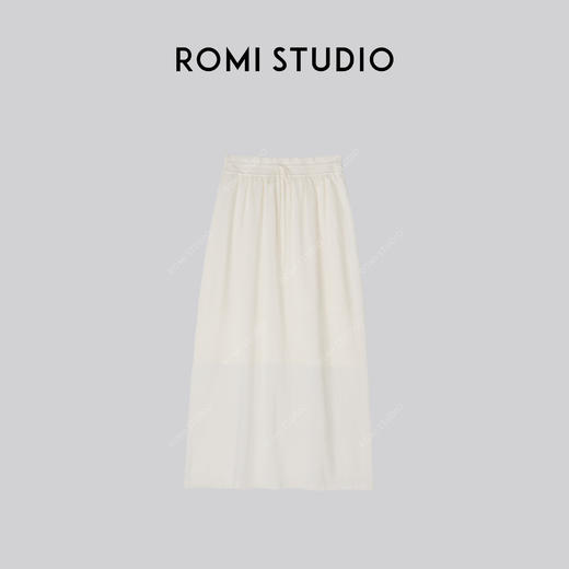 ROMI STUDIO“静雅绅士”16针单边棉麻混纺肤感抽绳A字半裙24SSM896(现货) 商品图0