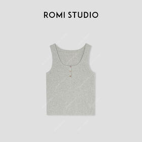 ROMI STUDIO“亨利经典”亚麻棉混纺方领弹力坑条针织背心24SST1048