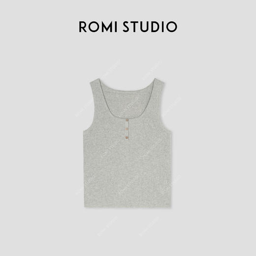 ROMI STUDIO“亨利经典”亚麻棉混纺方领弹力坑条针织背心24SST1048 商品图0