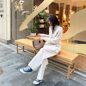 ROMI STUDIO高密双层全棉布亲肤高腰廓形双褶浅卡其长裤 24SSK121